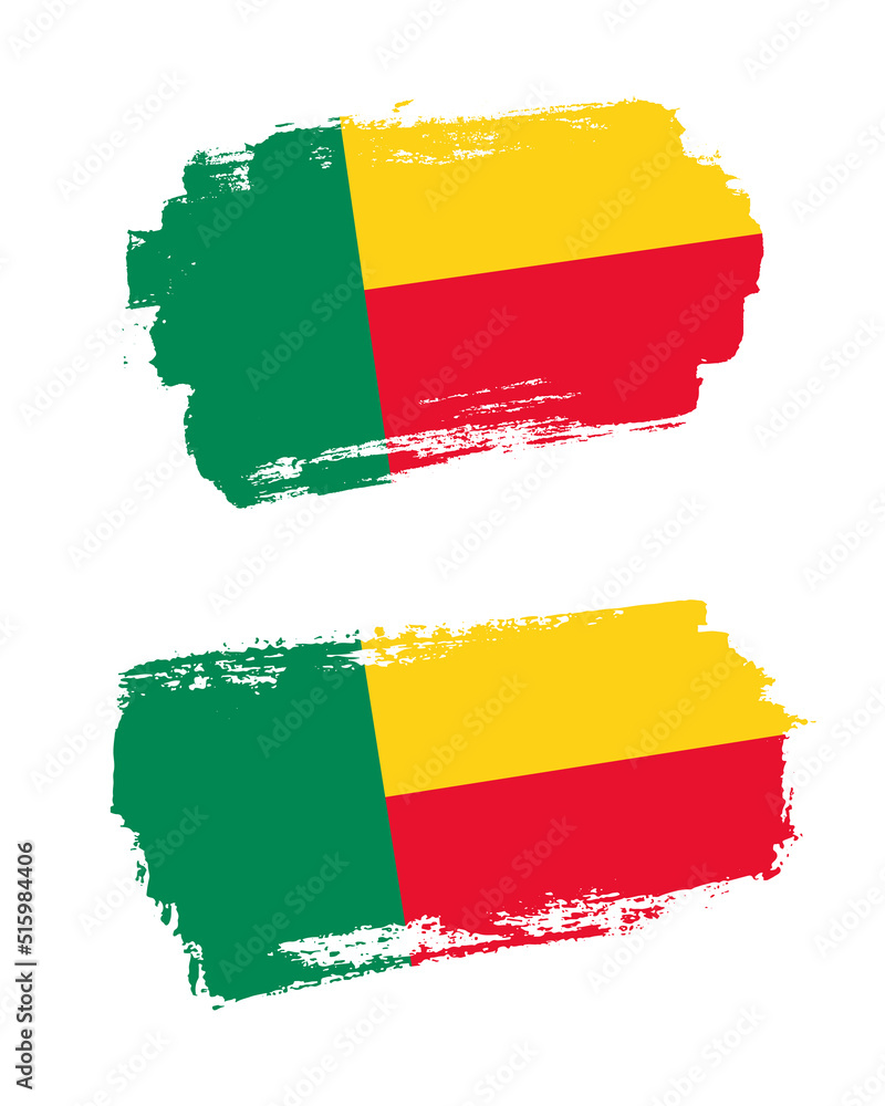 Obraz premium Set of two creative brush painted flags of Benin country with solid background