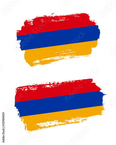 Set of two creative brush painted flags of Armenia country with solid background