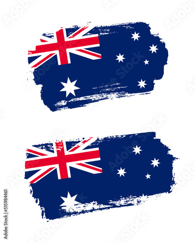 Set of two creative brush painted flags of Australia country with solid background
