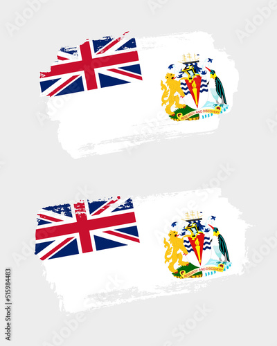 Set of two creative brush painted flags of British Antarctic Territory country with solid background