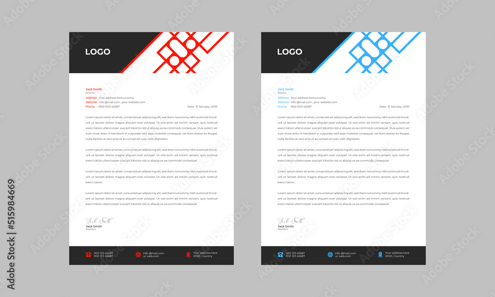 Modern, creative, business, corporate, simple letterhead design vector template. A4 size