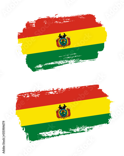 Set of two creative brush painted flags of Bolivia country with solid background