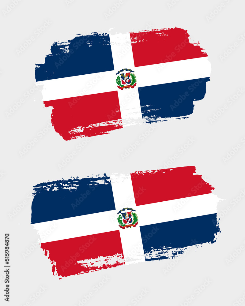 Set of two creative brush painted flags of Dominican Republic country with solid background