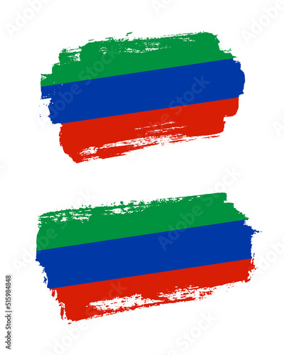 Set of two creative brush painted flags of Dagestan country with solid background
