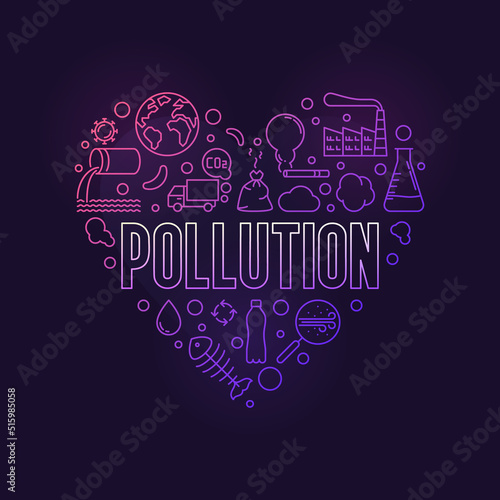 Pollution Heart outline colored illustration - Vector Eco Problem banner