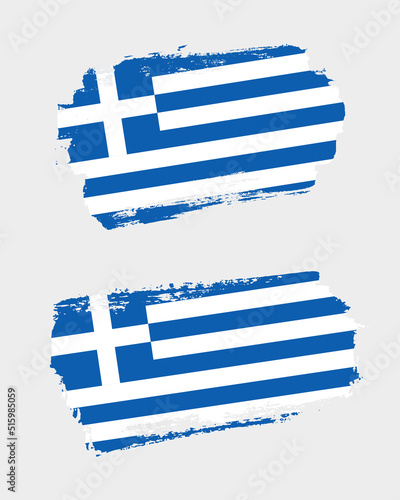 Set of two creative brush painted flags of Greece country with solid background