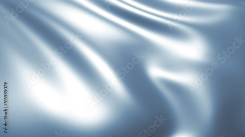 Abstract silver blue background silk waves, 3D render wavy illustration.