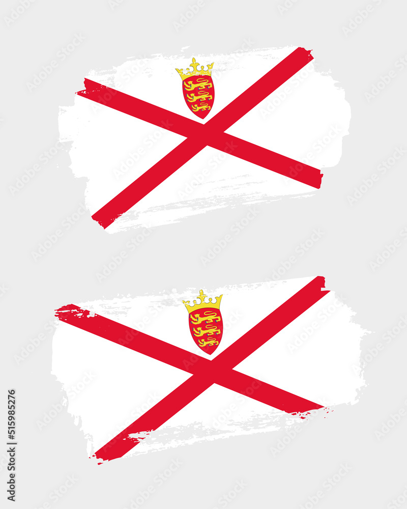 Set of two creative brush painted flags of Jersey country with solid background Set of two creative brush painted flags of Jersey country with solid background