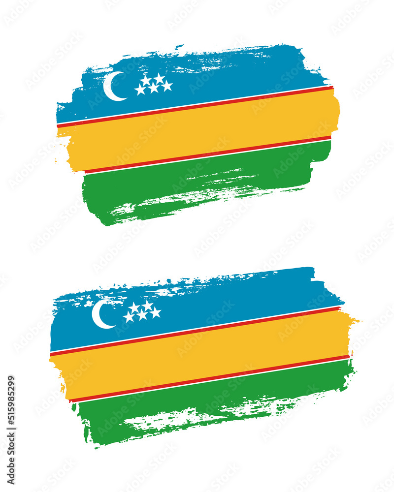 Obraz premium Set of two creative brush painted flags of Karakalpakstan country with solid background