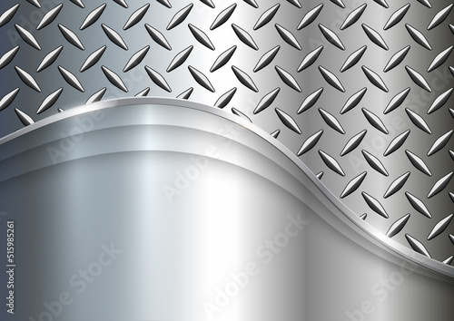 Silver metallic background, shiny and lustrous metal design with diamond plate technology pattern, 3D vector illustration.