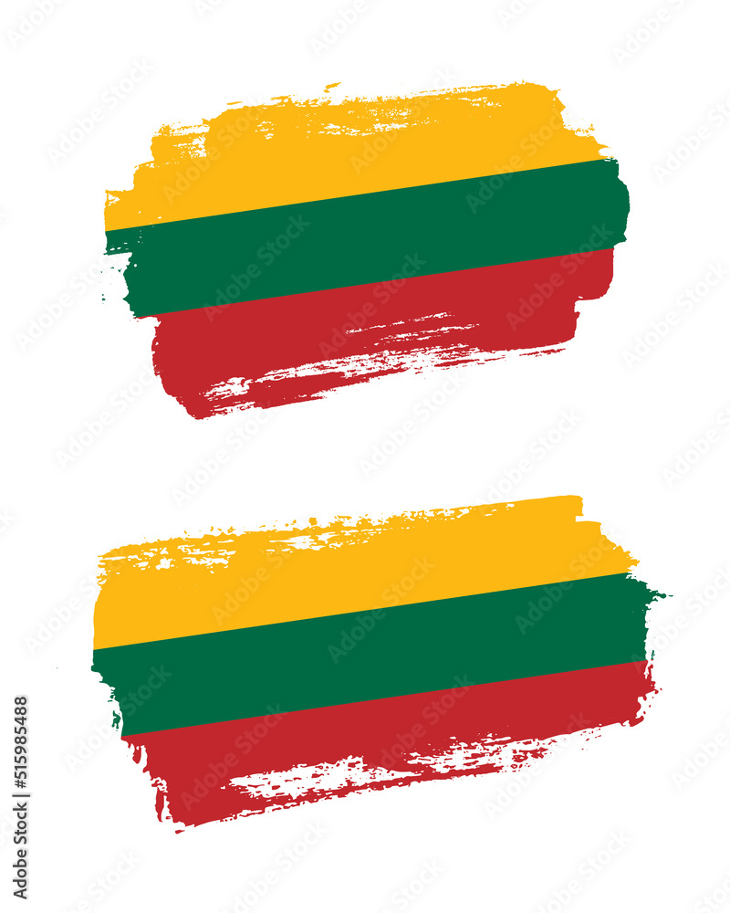 Obraz premium Set of two creative brush painted flags of Lithuania country with solid background