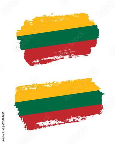 Set of two creative brush painted flags of Lithuania country with solid background