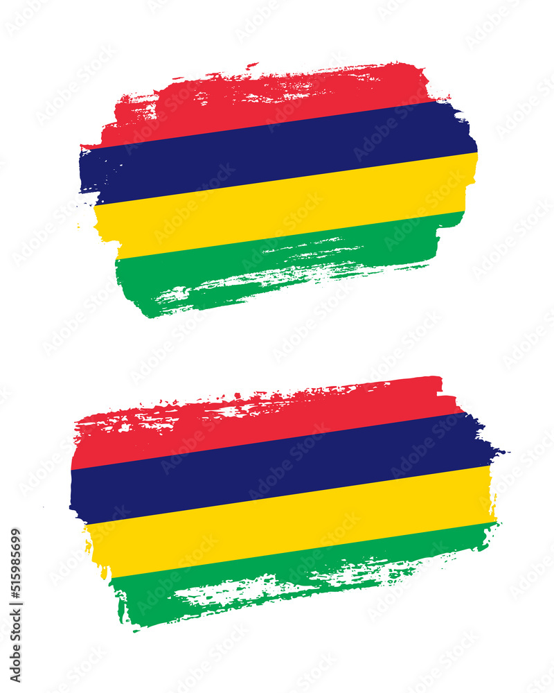 Obraz premium Set of two creative brush painted flags of Mauritius country with solid background