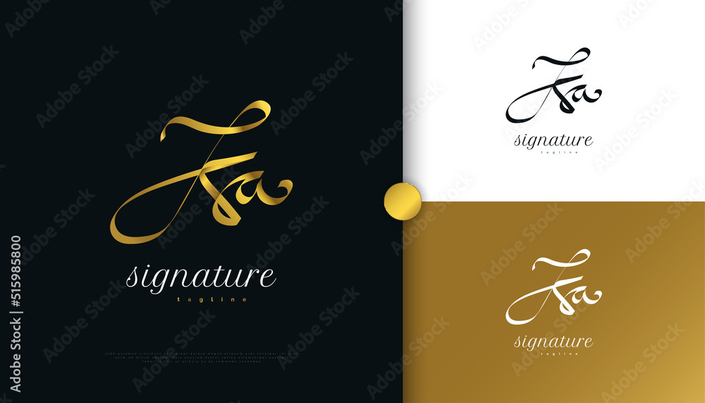 KA Initial Signature Logo Design with Elegant and Minimalist Gold Handwriting Style. Initial K and A Logo Design for Wedding, Fashion, Jewelry, Boutique and Business Brand Identity - obrazy, fototapety, plakaty 