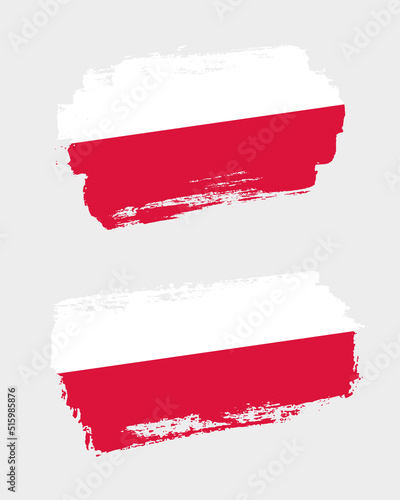 Set of two creative brush painted flags of Poland country with solid background