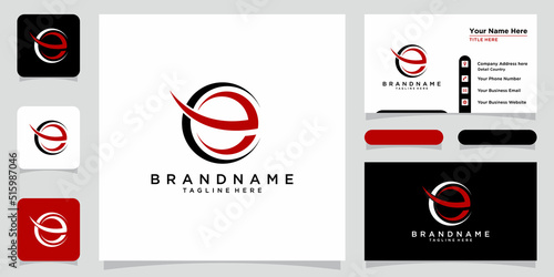 Initial letter logo template E with business card design premium vector