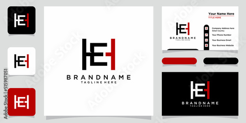 Alphabet letters Initials Monogram logo HE, EH, H and E with business card design premium vector