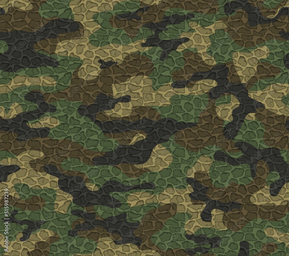 Naklejka premium Abstract camouflage seamless pattern military vector background, leather texture. Forest disguise.