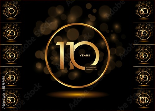 Anniversary Celebration logo set, with golden color. vector templates