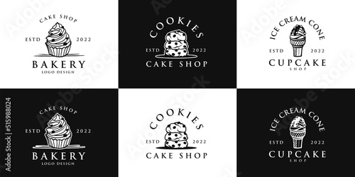 Set cake, cookies, bakery, ice cream logo design template
