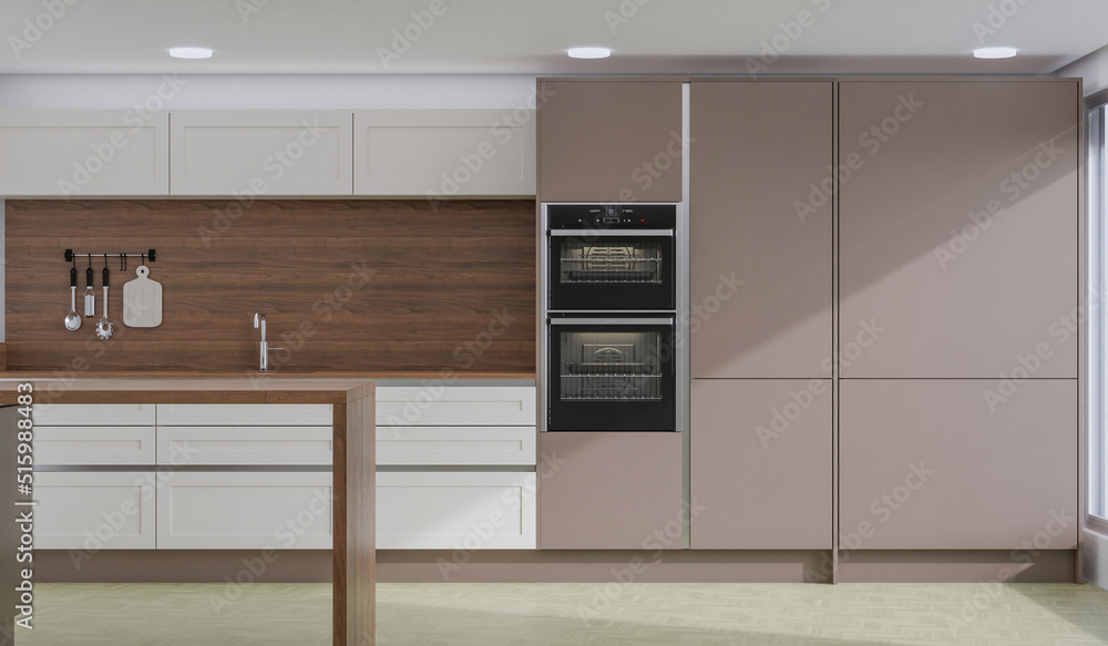 cooking room with a dinning table - wall. 3D rendering. cooking room with a dinning table - wall. 3D rendering.