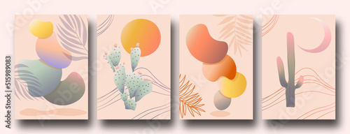 Trendy set of abstract creative nature scenes in a minimalist artistic  hand drawn compositions.