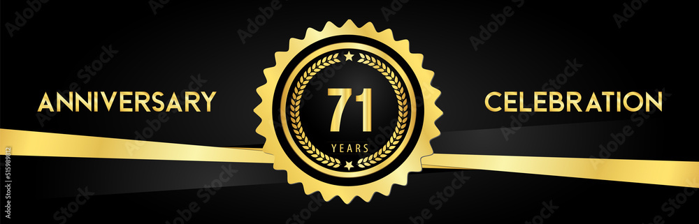 71 years anniversary celebration with gold badges and laurel wreaths isolated on luxury background. Premium design for banner, poster, happy birthday, graduation, invitation card. 71 years anniversary celebration with gold badges and laurel wreaths isolated on luxury background. Premium design for banner, poster, happy birthday, graduation, invitation card.