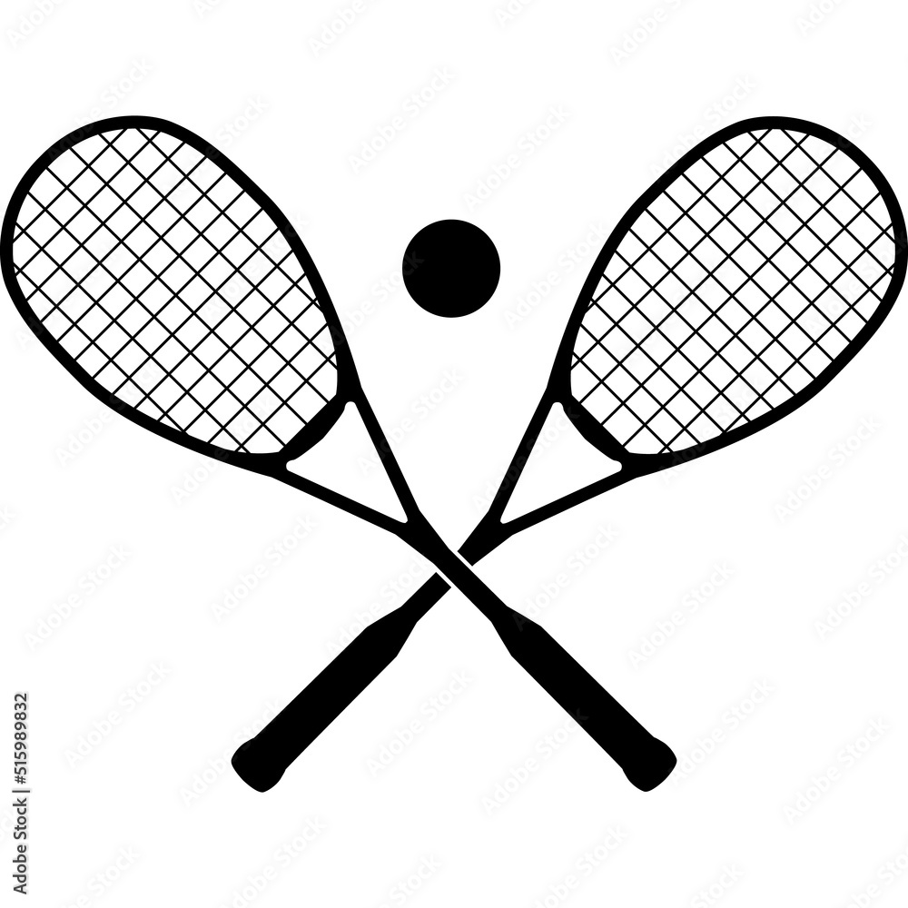 Foto Squash rackets with ball on white background