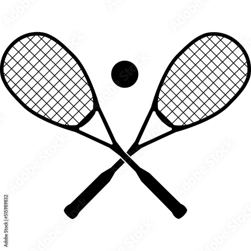Squash rackets with ball on white background. squash crossed rackets sign. flat style.