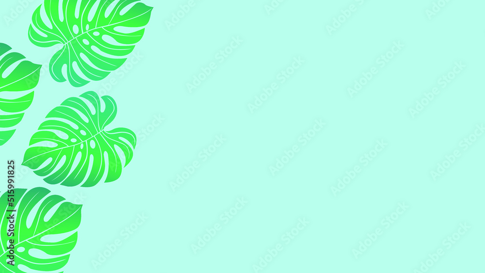 Tropical leaves Monstera on a blue vector background 
