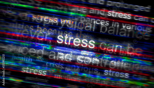 News titles on screen in hand with Stress 3d illustration