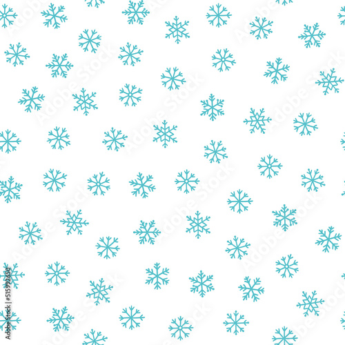 Blue snowflakes seamless pattern with white background.