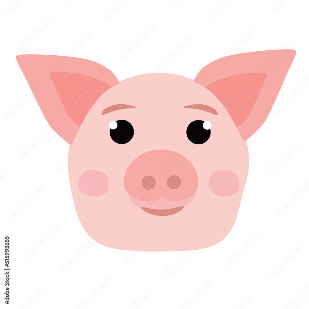 Simple cartoon pink vector funny pig face on white background Simple cartoon pink vector funny pig face on white background