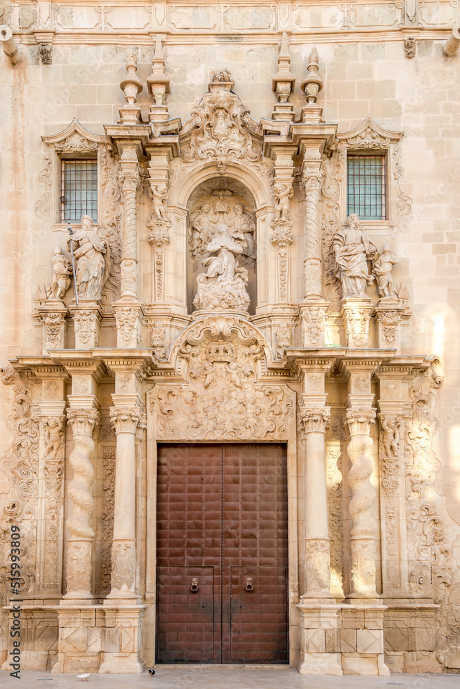 View at the Facade of Basilica of Saint Mary in the streets of Alicante - Spain