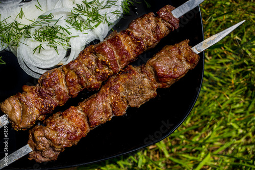 Pork kebab outdoors