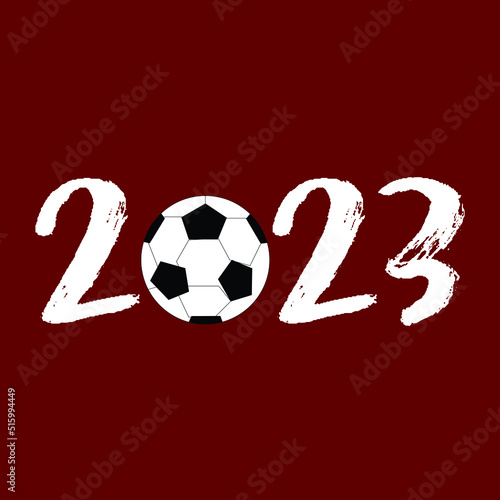 2023 number with soccer ball decorative design. isolated on maroon background.