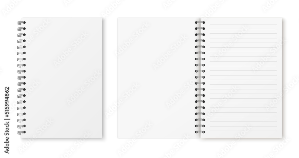 Mockup blank lined notebook isolated on white background. Spiral copybook or organizer. Mockup blank lined notebook isolated on white background. Spiral copybook or organizer.