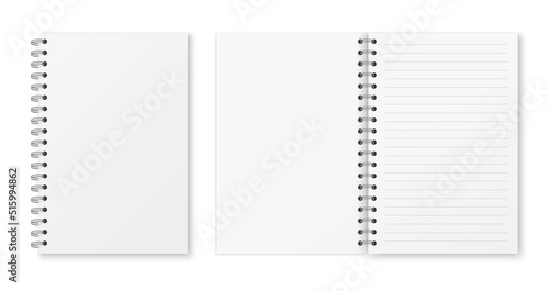 Mockup blank lined notebook  isolated on white background. Spiral copybook or organizer.