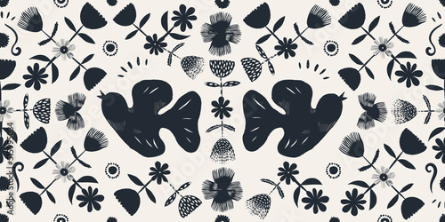 Hand drawn bohemian Ukrainian style abstract pattern. Collage contemporary print. Fashionable template for design. 