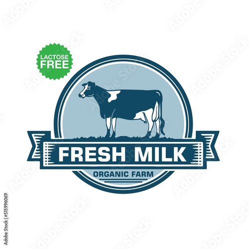 organic fresh milk logo, silhouette of great dairy cow standing, vector illustrations