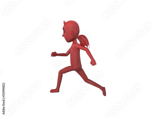 Devil character running to the left side in 3d rendering.