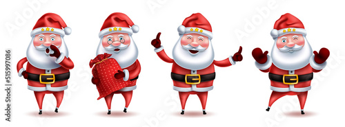 Santa claus christmas character vector set. Santa claus characters collection in 3d cute pose and gestures isolated in white background for xmas happy holiday design. Vector illustration.
