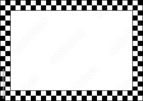 Abstract checkered round frame. Black racing square frames with chess patterns isolated on white background. Border template.