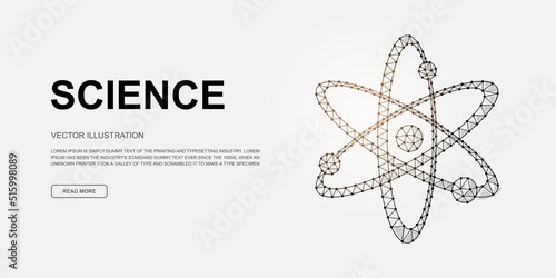Atom 3d low poly symbol for landing page template. Atomic neutron design illustration. Polygonal Molecule illustration for homepage design, adv page
