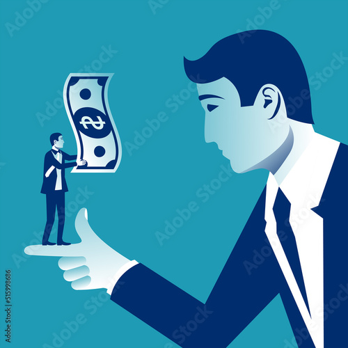 Investor of money. The businessman investor gives money to the entrepreneur. The concept of successful people. Vector illustration flat design. Isolated on background.