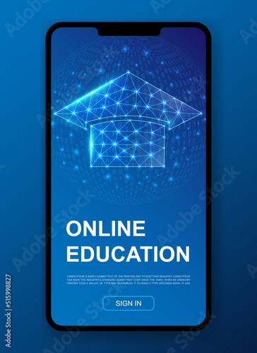 Graduation cap 3d polygonal symbol for UI, UX design template. Low poly E-learning illustration for mobile app design. Education illustration concept.