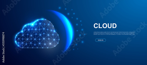 Cloud 3d polygonal symbol for landing page template. Low poly Big data illustration for promo banner design. Database design illustration concept.