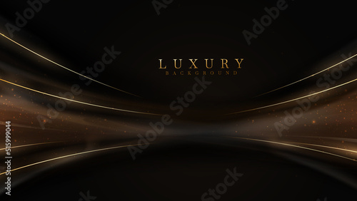 Black luxury background with golden line elements and curve light effect decoration and bokeh.