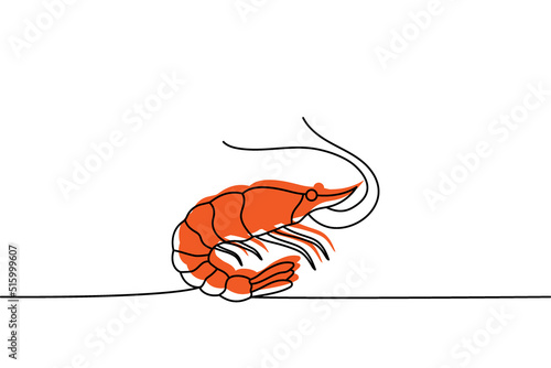 Set of Shrimp one line colored continuous drawing. Shrimp continuous one line colorful set illustration. Vector minimalist linear illustration.
