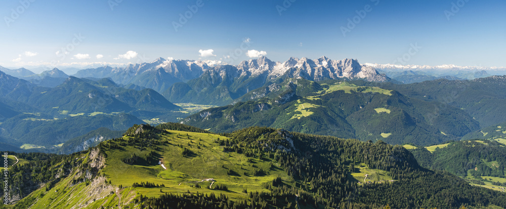 Obraz premium Summer in the Pinzgauer Saalachtal, view of the Loferer Steinberge, Unken, Pinzgau, Salzburger Land, Austria, Europe
